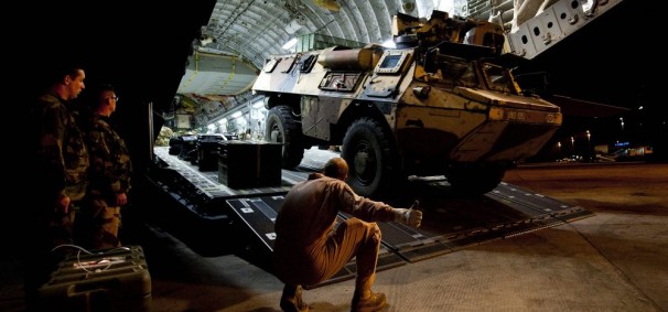 French VAB Vehicle Being Unloaded from RAF C17 in Mali
